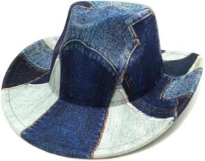 Sombrero de vaquero para mujeres y hombres, sombreros de vaquera occidental, de fieltro azul, ala ancha