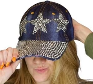 Gorra de béisbol con diamantes de imitación para mujeres y niñas lindo sombrero de mezclilla y diamante